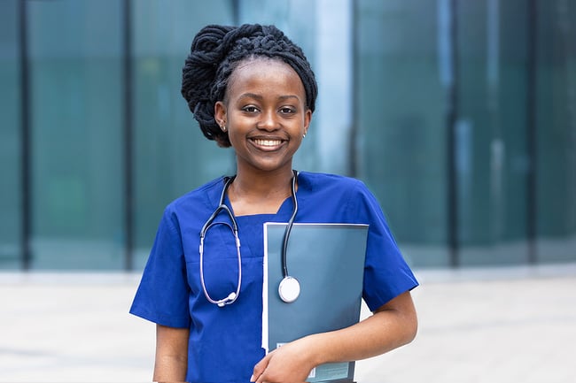 Young college student studying to become a medical assistant.
